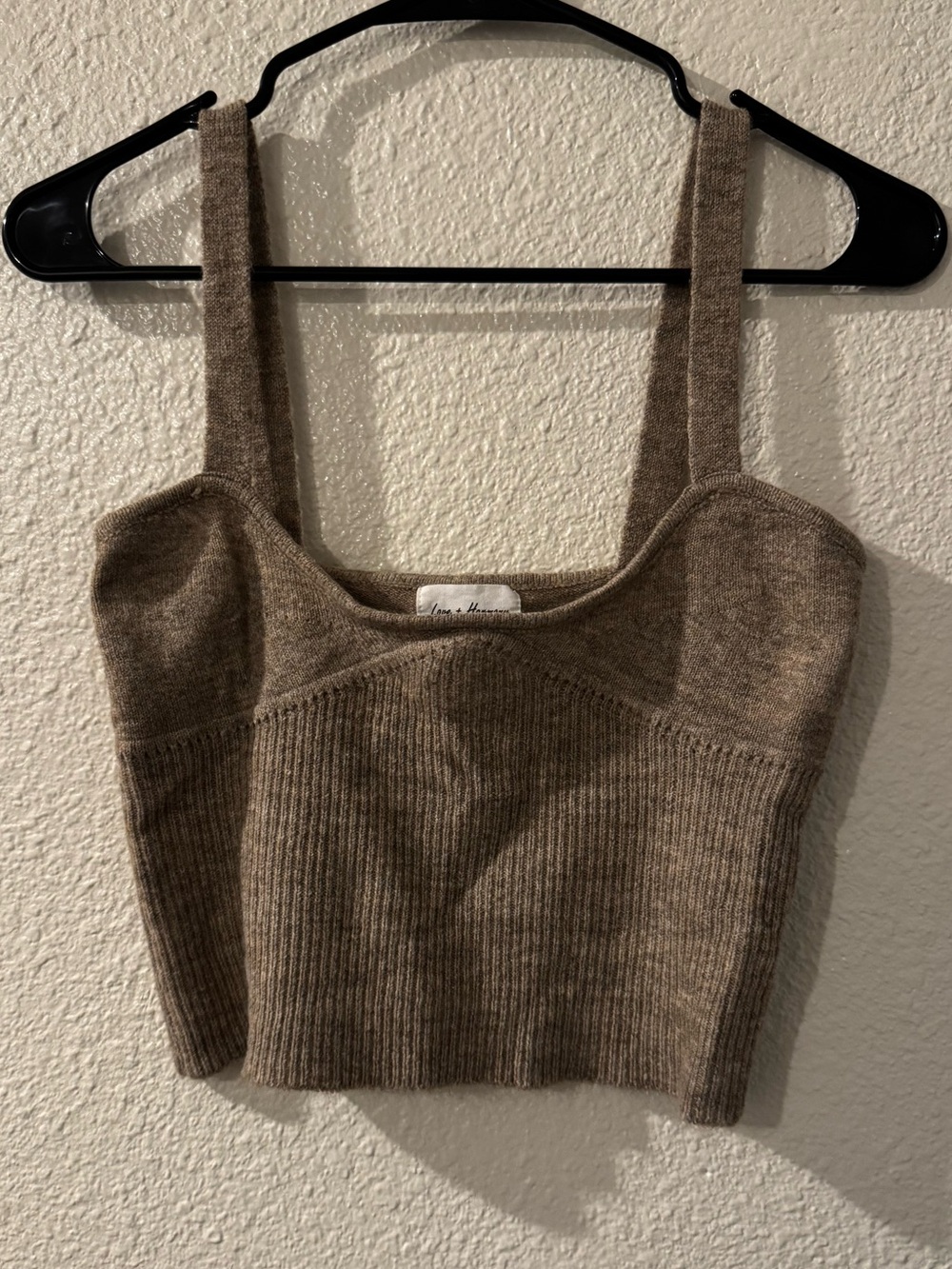 Neutral Taupe Ribbed Crop Tank Top with Sculpted Bust